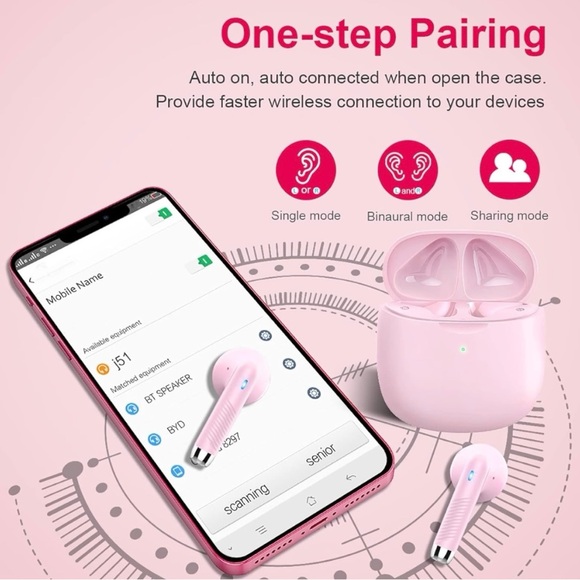 🆕WIRELESS EARBUDS! PORTABLE, EASY TO USE, NOISE CANCEL, & MORE! COLOR: P… - Picture 5 of 16